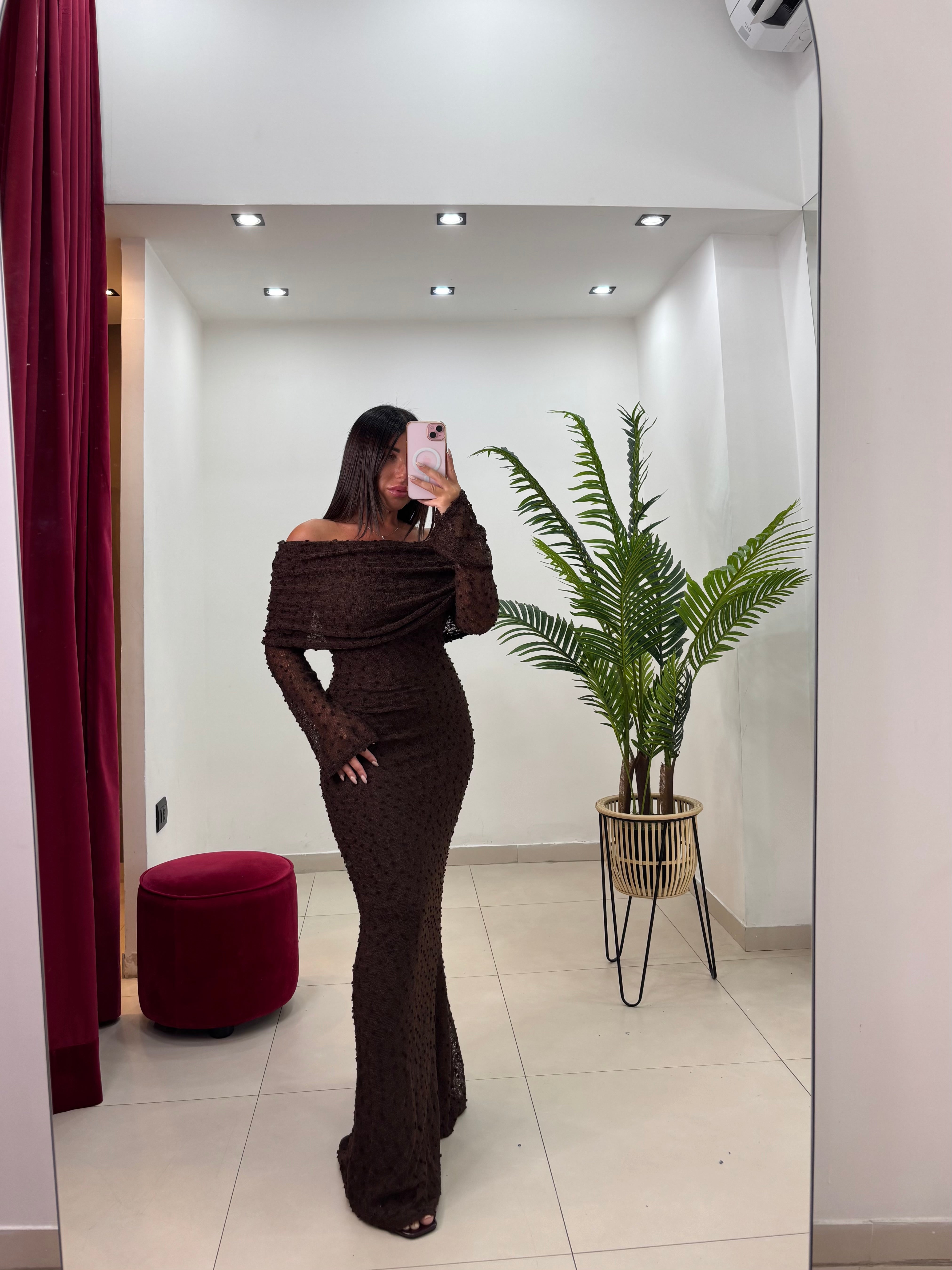 Abito Adele Scollo a barca Brown