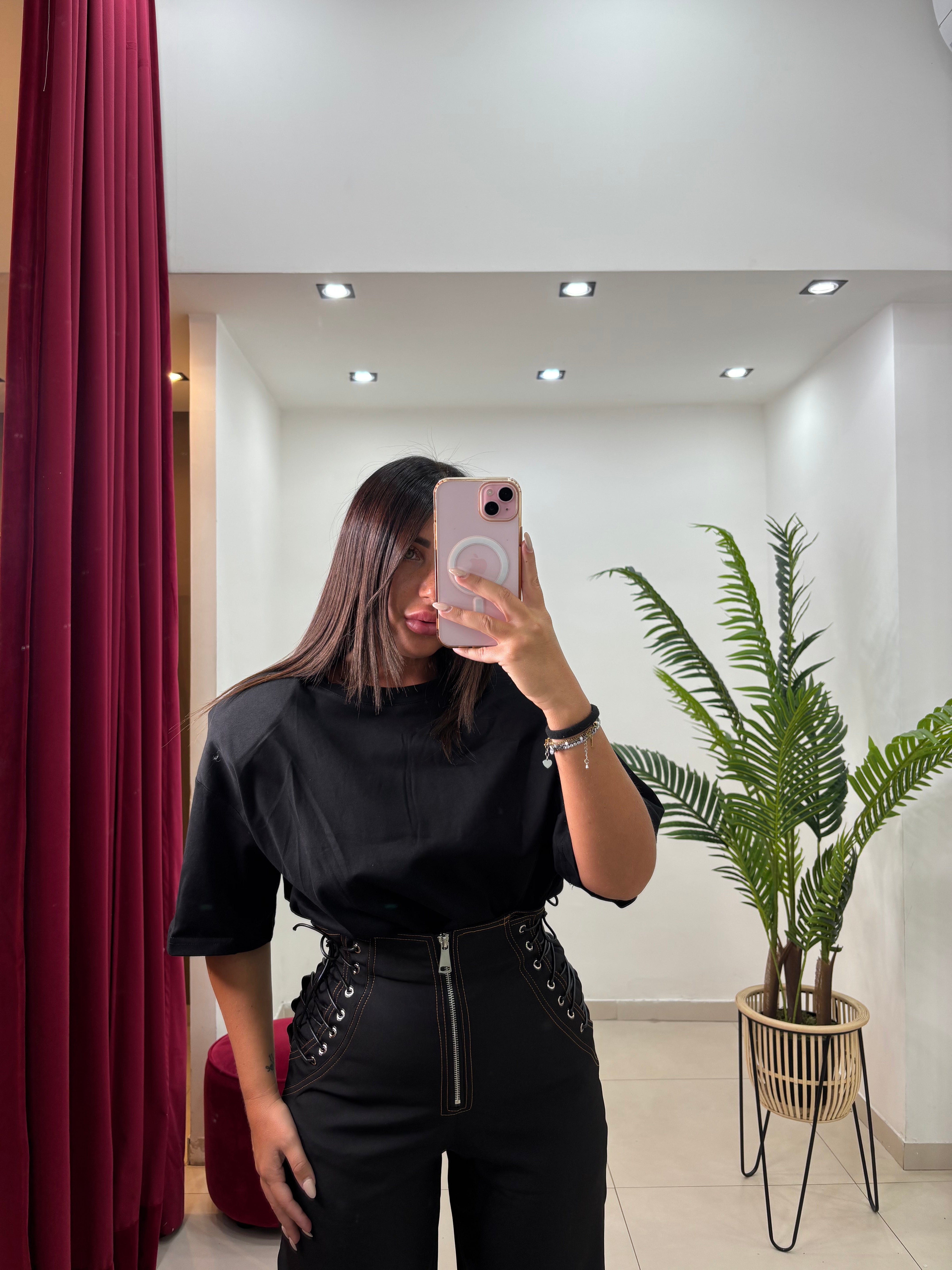 Pantalone Vita Alta con lacci Nero