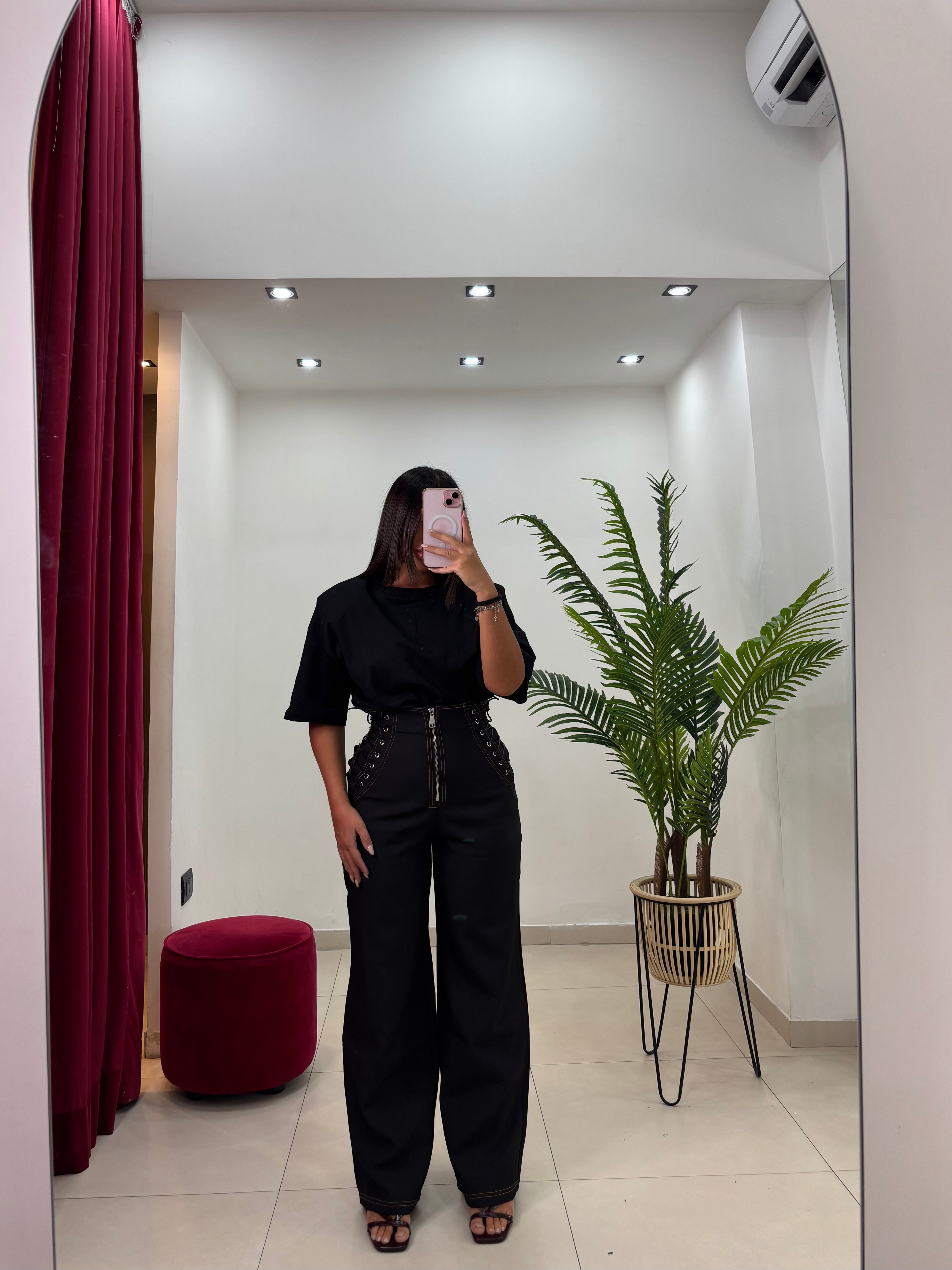 Pantalone Vita Alta con lacci Nero