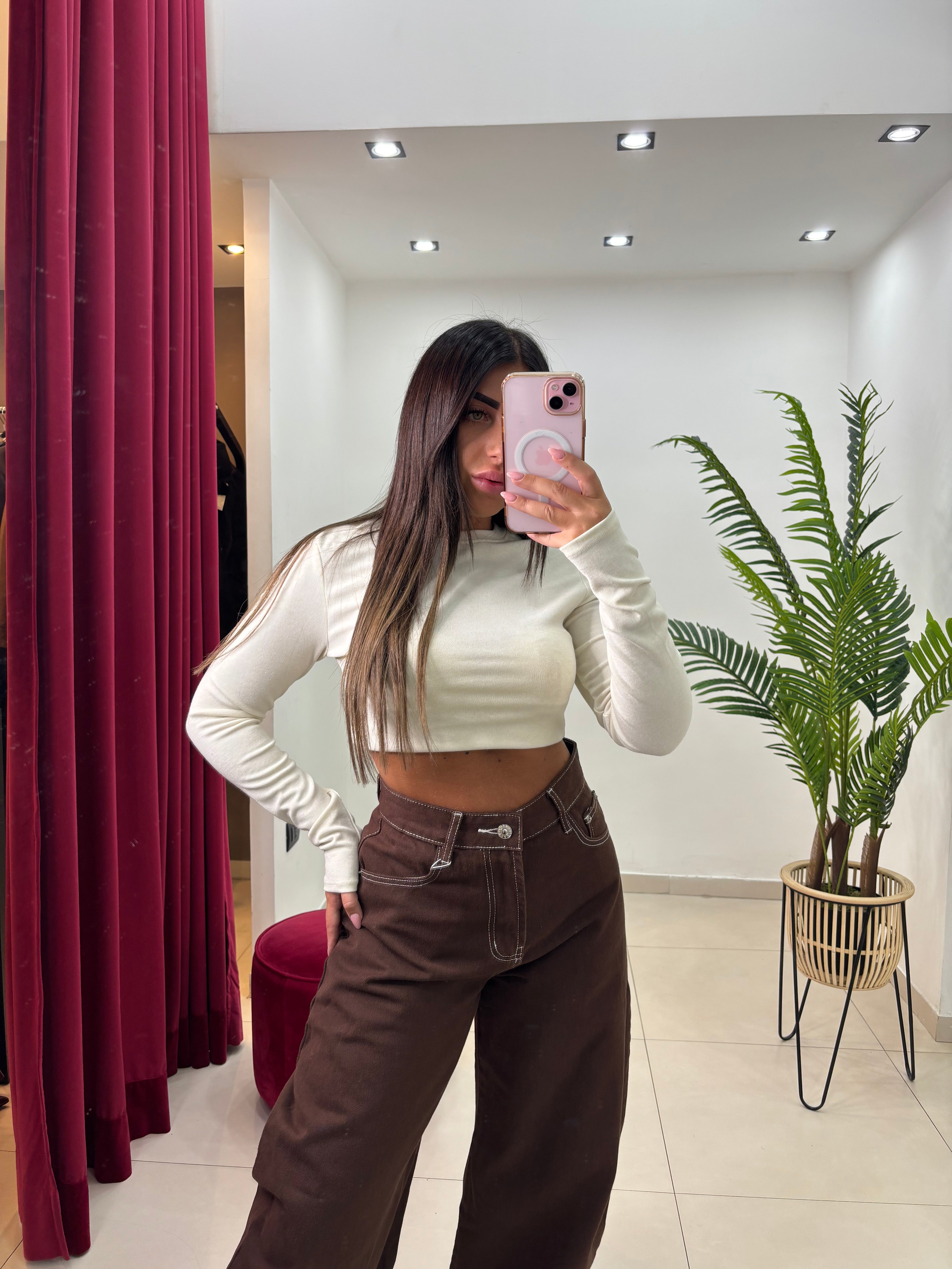 Jeans Balloon Brown con cuciture bianche