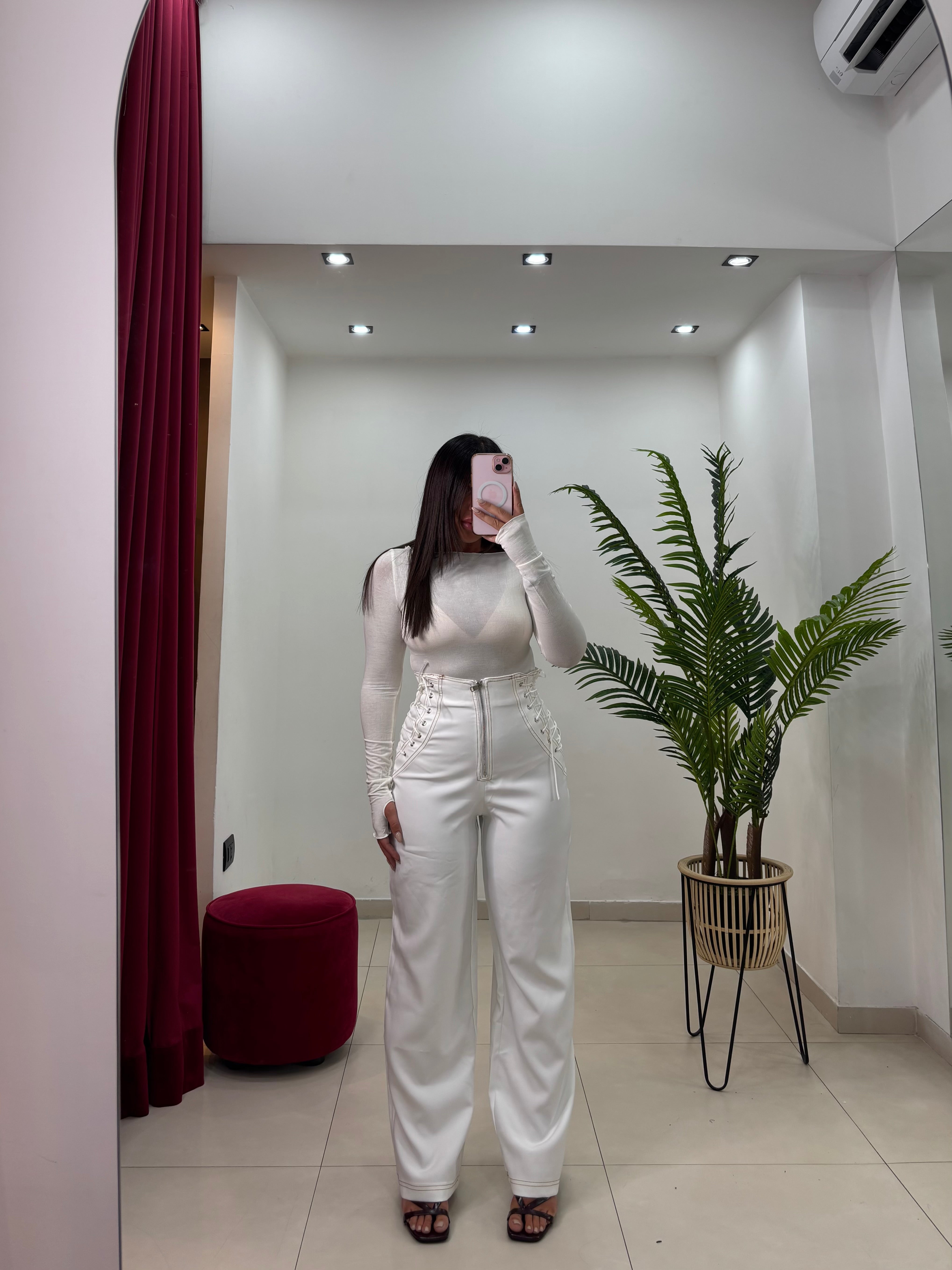 Pantalone Vita Alta con lacci Bianco