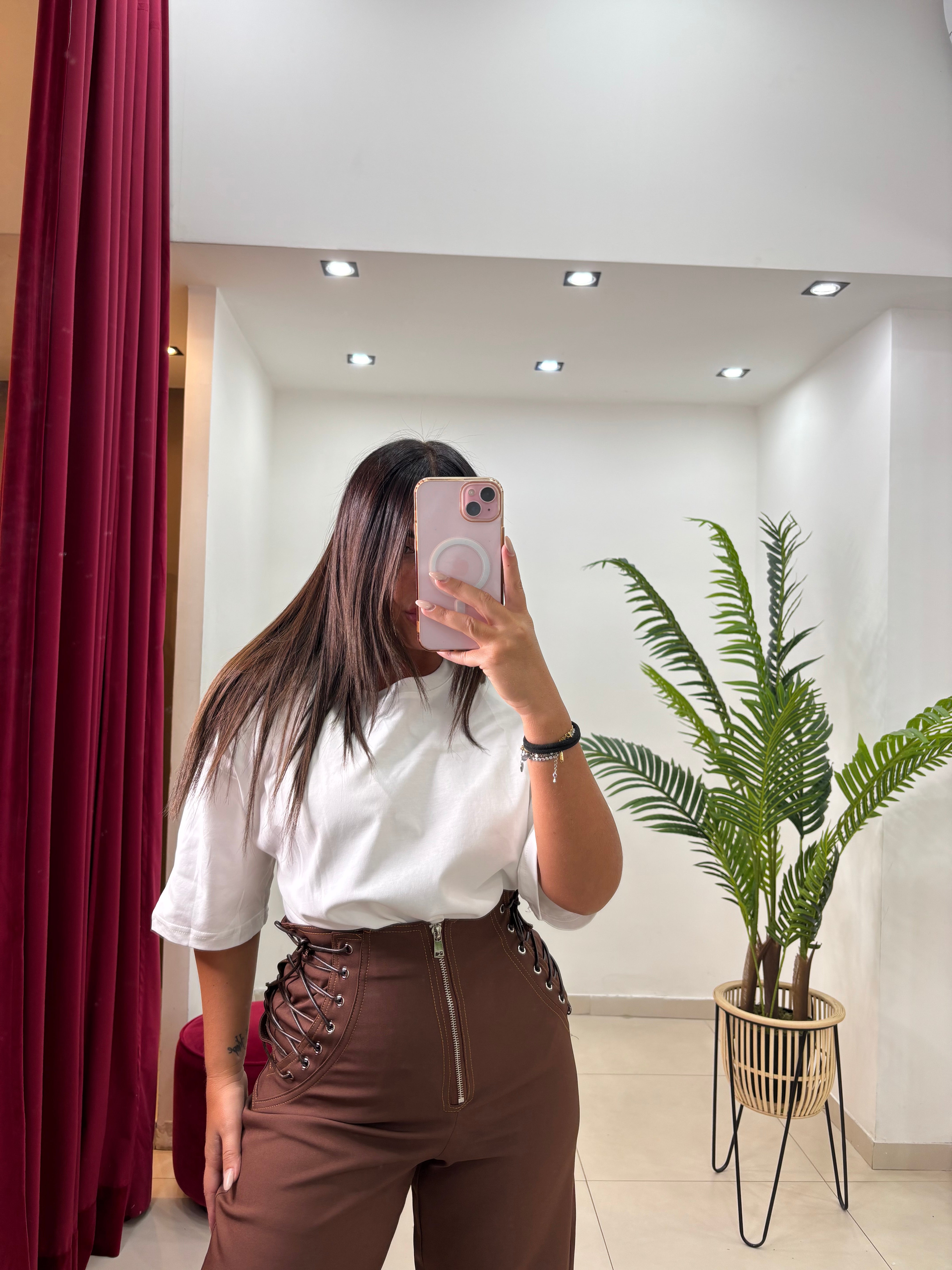 Pantalone Vita Alta con lacci Marrone