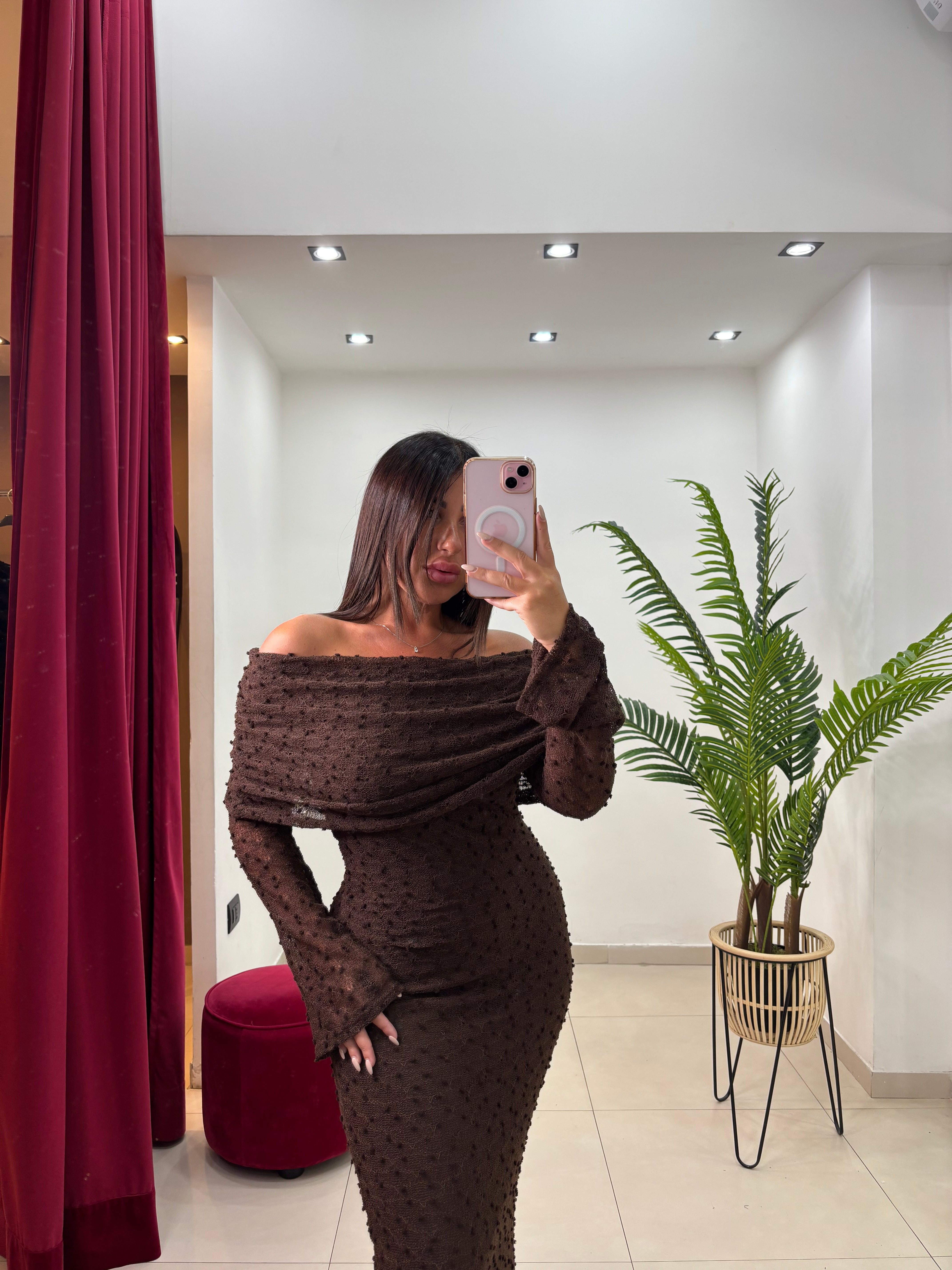 Abito Adele Scollo a barca Brown